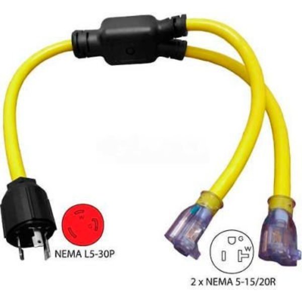 Conntek Conntek, 3-Feet 30 to 15/20-Amp Generator Y Adapter with NEMA L5-30P to 5-15/20R*2, Yellow YL530520S